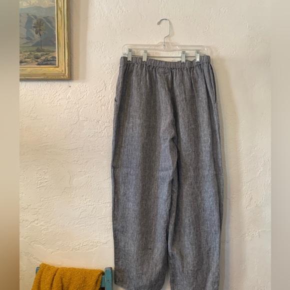 FLAX NWT LINEN PANTS FLOOD CROP SZ MED LANTERN TAPERED BLACK CROSS-DYE LAGENLOOK - Picture 2 of 9